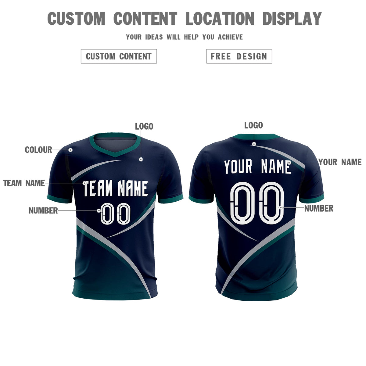 Custom Navy Aqua Color Block Training Uniform For Men Soccer Sets Jersey