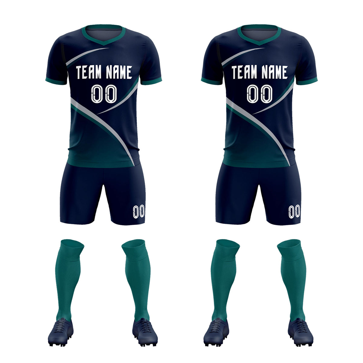 Custom Navy Aqua Color Block Training Uniform For Men Soccer Sets Jersey