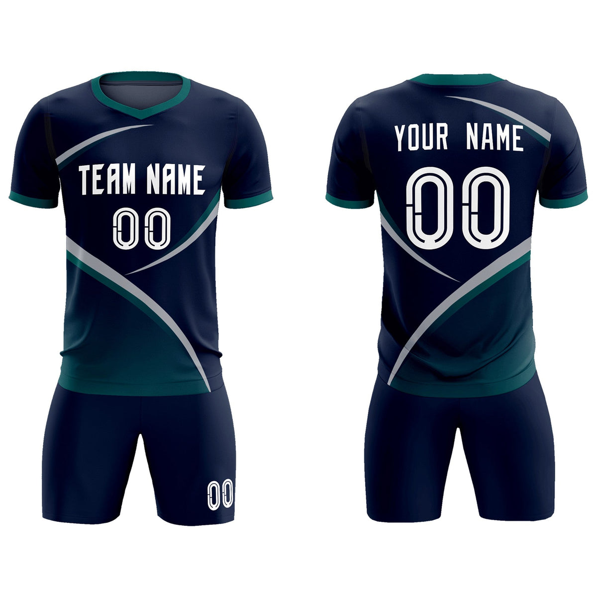 Custom Navy Aqua Color Block Training Uniform For Men Soccer Sets Jersey