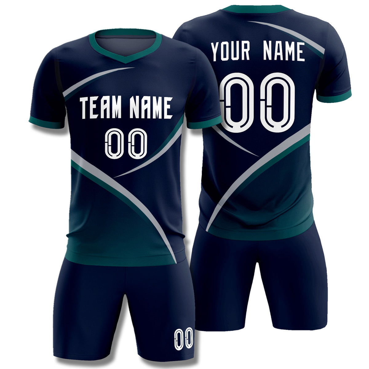 Custom Navy Aqua Color Block Training Uniform For Men Soccer Sets Jersey