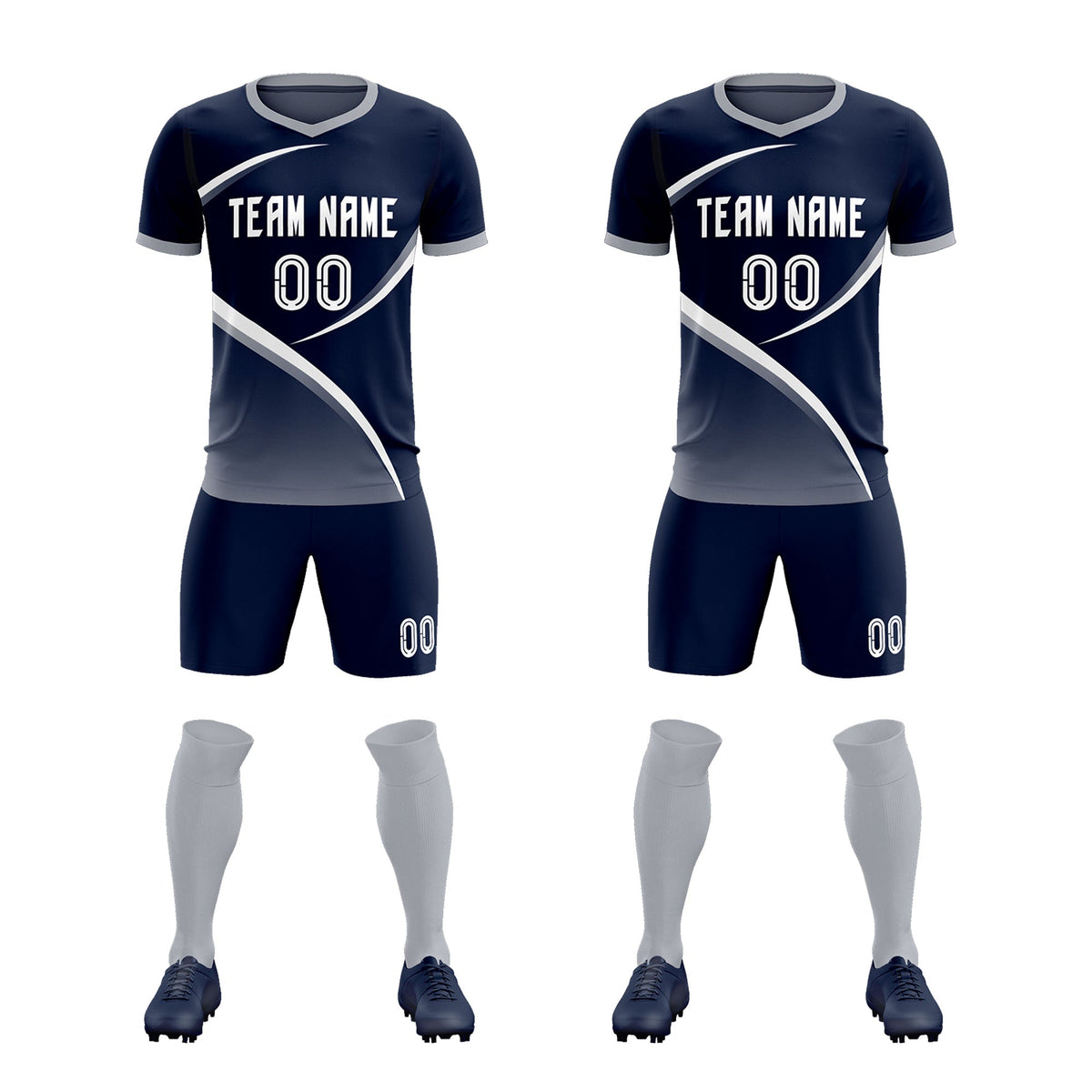 Custom Navy Gray Color Block Training Uniform For Men Soccer Sets Jersey