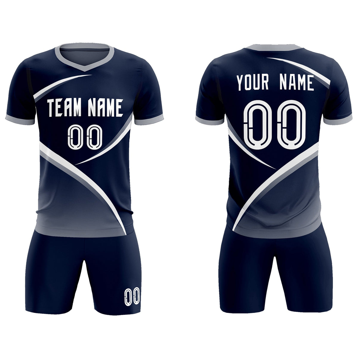 Custom Navy Gray Color Block Training Uniform For Men Soccer Sets Jersey