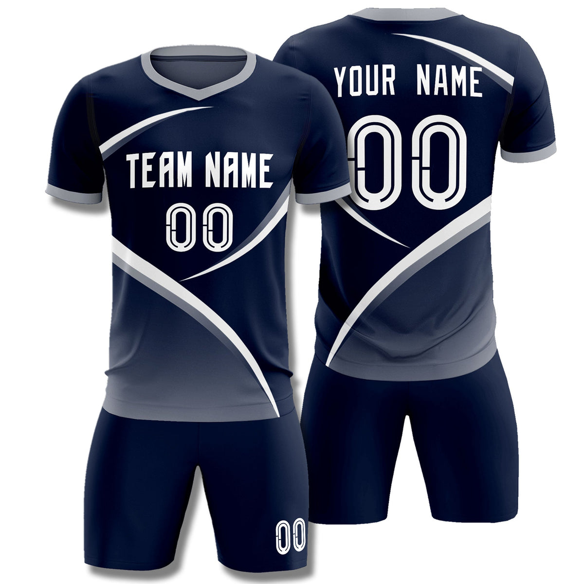 Custom Navy Gray Color Block Training Uniform For Men Soccer Sets Jersey