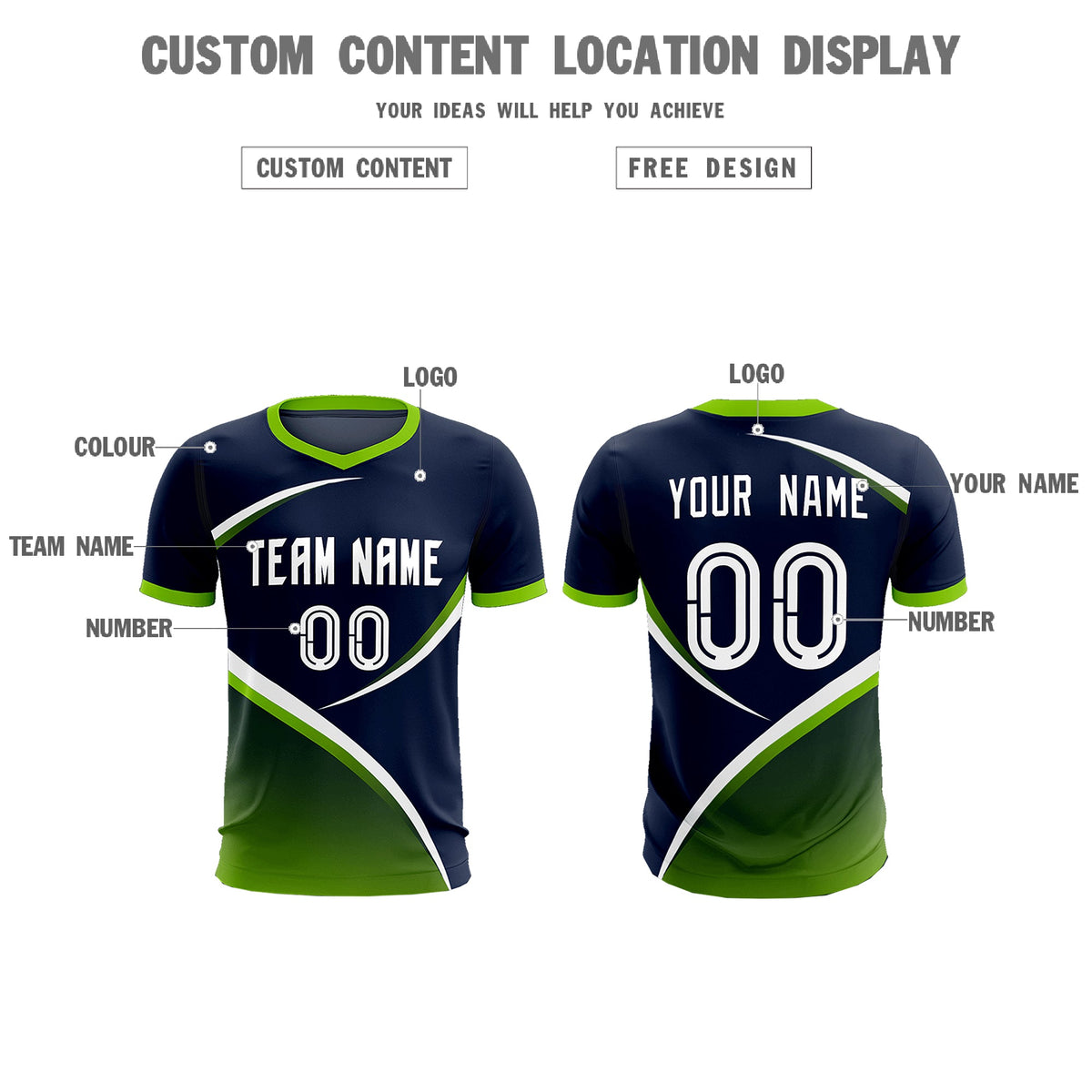 Custom Navy Neon Green Color Block Training Uniform For Men Soccer Sets Jersey
