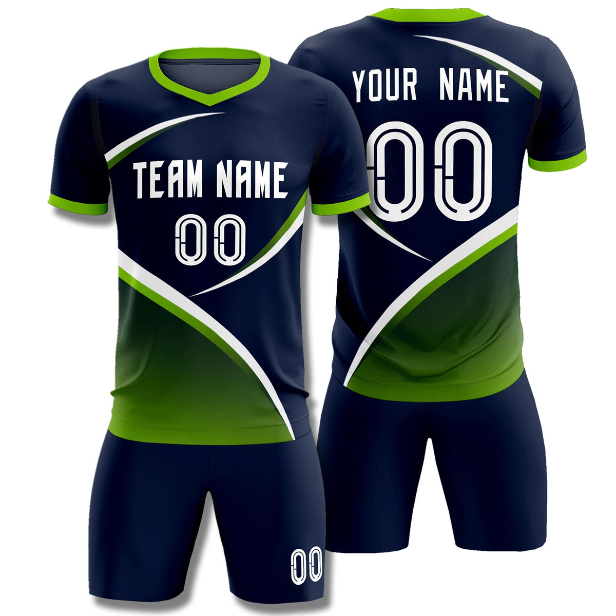 Custom Navy Neon Green Color Block Training Uniform For Men Soccer Sets Jersey