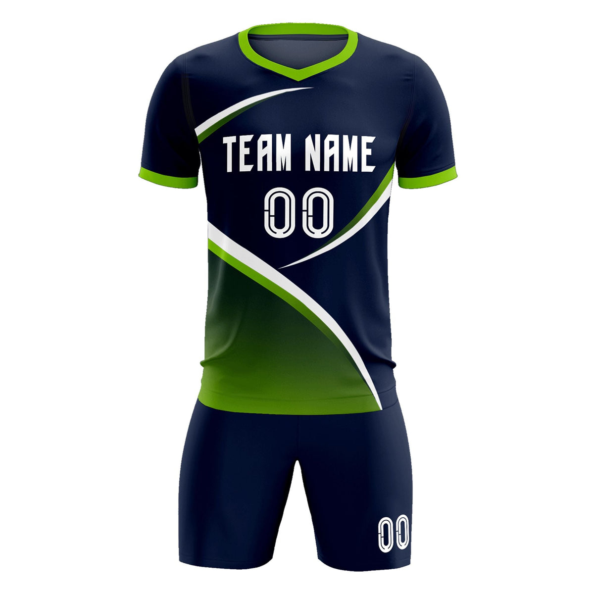 Custom Navy Neon Green Color Block Training Uniform For Men Soccer Sets Jersey