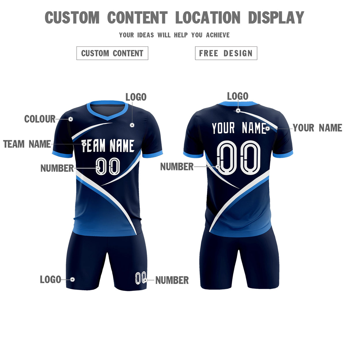 Custom Navy Powder Blue Color Block Training Uniform For Men Soccer Sets Jersey