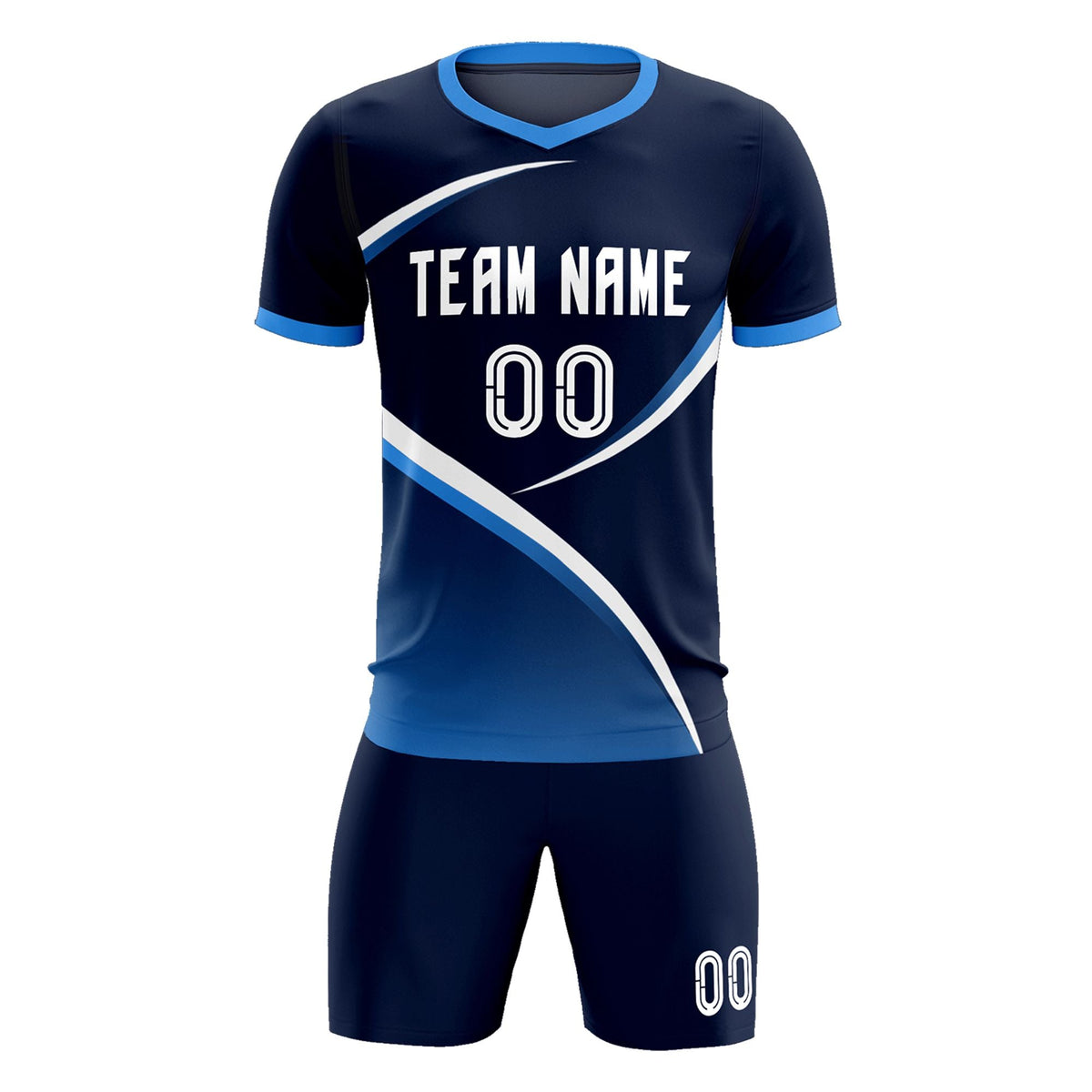 Custom Navy Powder Blue Color Block Training Uniform For Men Soccer Sets Jersey