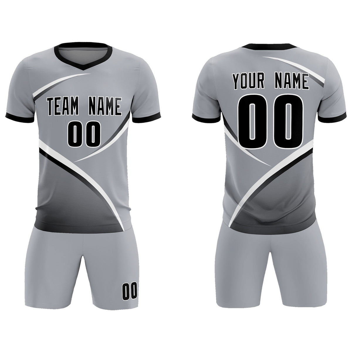 Custom Gray Black Color Block Training Uniform For Men Soccer Sets Jersey