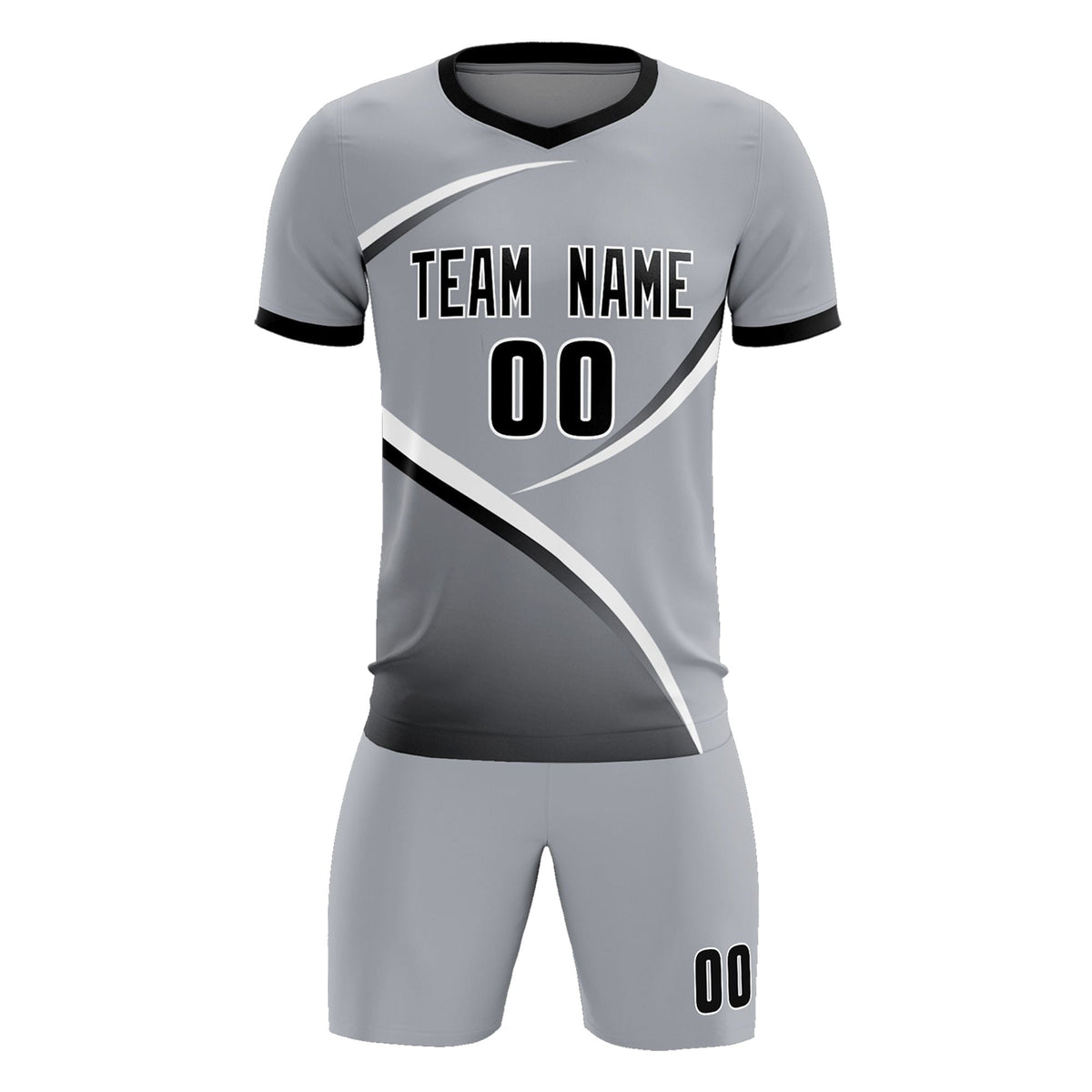 Custom Gray Black Color Block Training Uniform For Men Soccer Sets Jersey