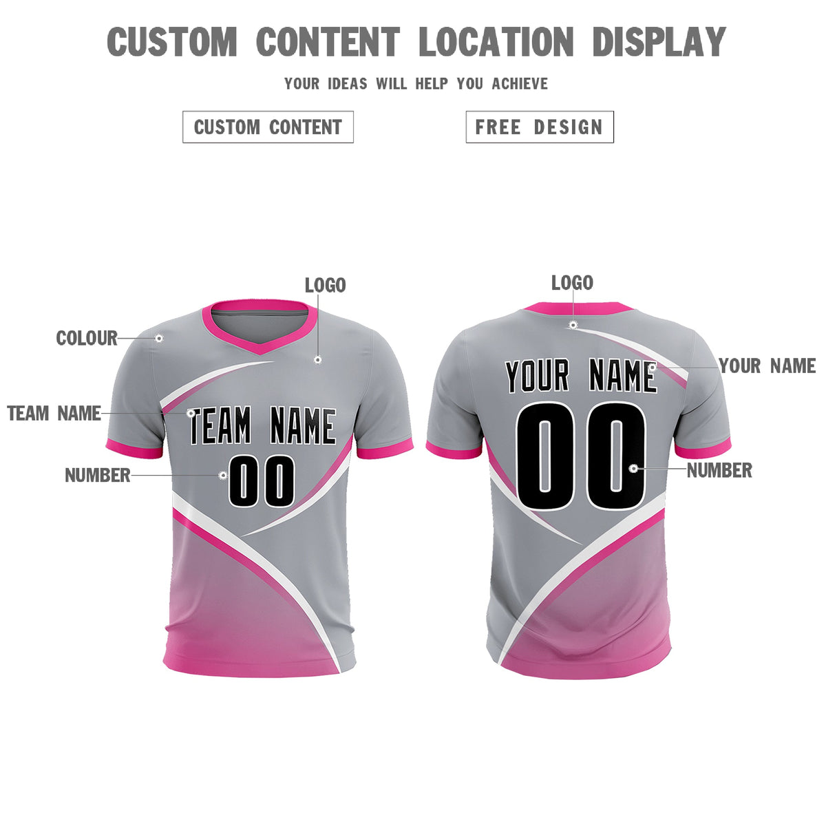 Custom Gray Pink Color Block Training Uniform For Men Soccer Sets Jersey
