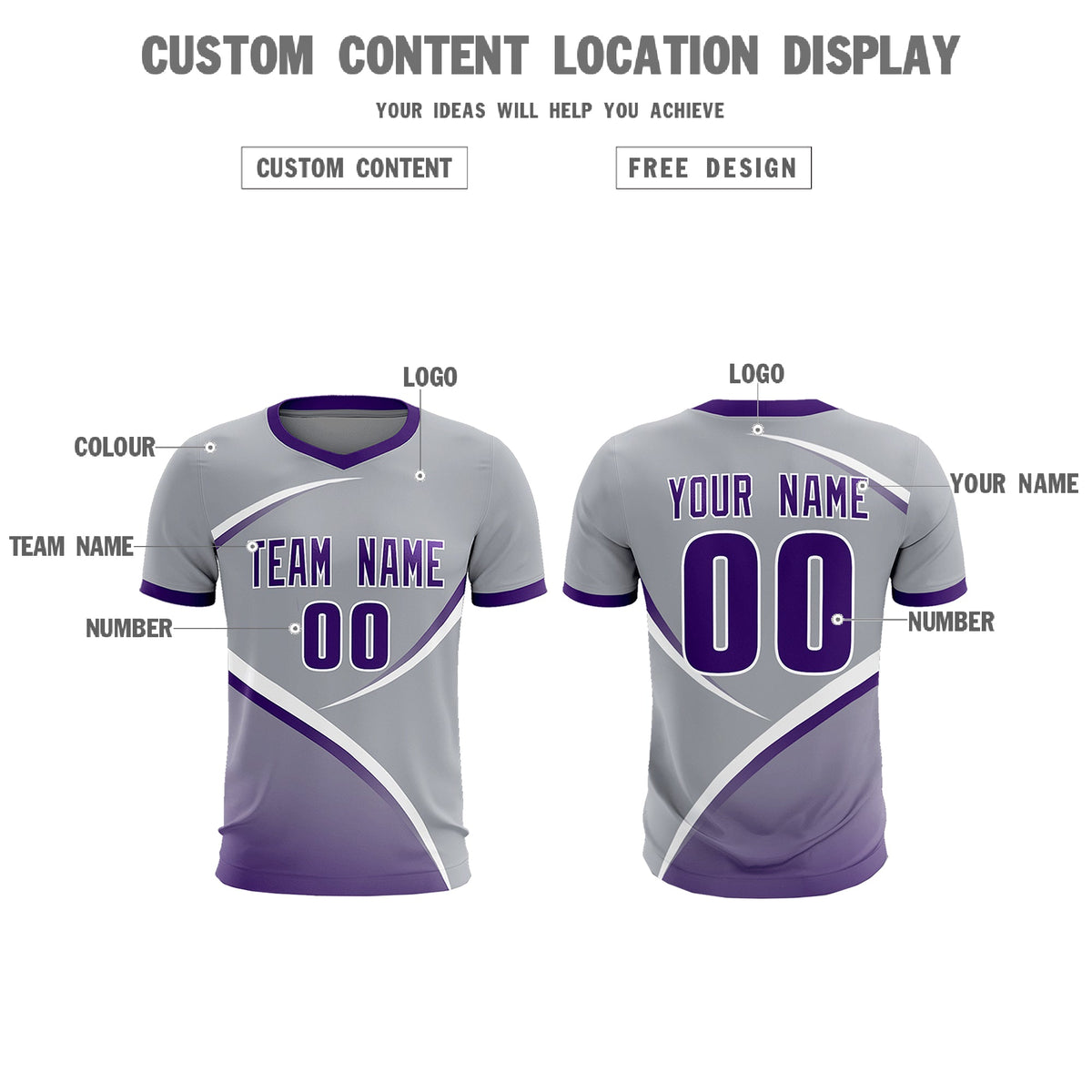 Custom Gray Purple Color Block Training Uniform For Men Soccer Sets Jersey