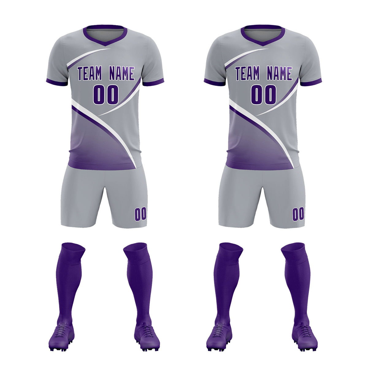 Custom Gray Purple Color Block Training Uniform For Men Soccer Sets Jersey