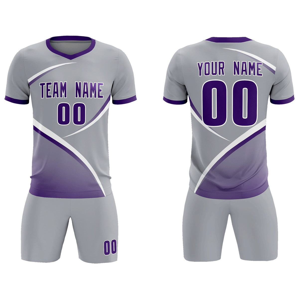 Custom Gray Purple Color Block Training Uniform For Men Soccer Sets Jersey