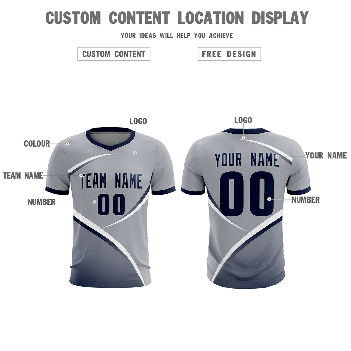 Custom Gray Navy Color Block Training Uniform For Men Soccer Sets Jersey