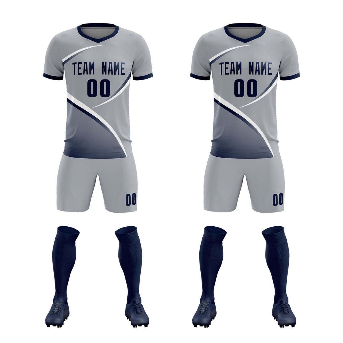 Custom Gray Navy Color Block Training Uniform For Men Soccer Sets Jersey