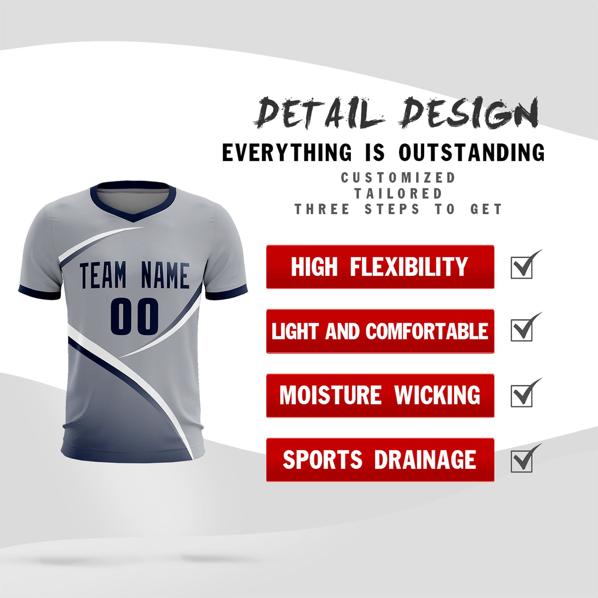 Custom Gray Navy Color Block Training Uniform For Men Soccer Sets Jersey