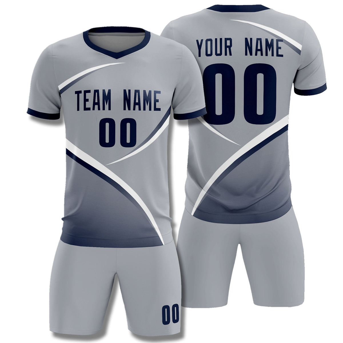 Custom Gray Navy Color Block Training Uniform For Men Soccer Sets Jersey