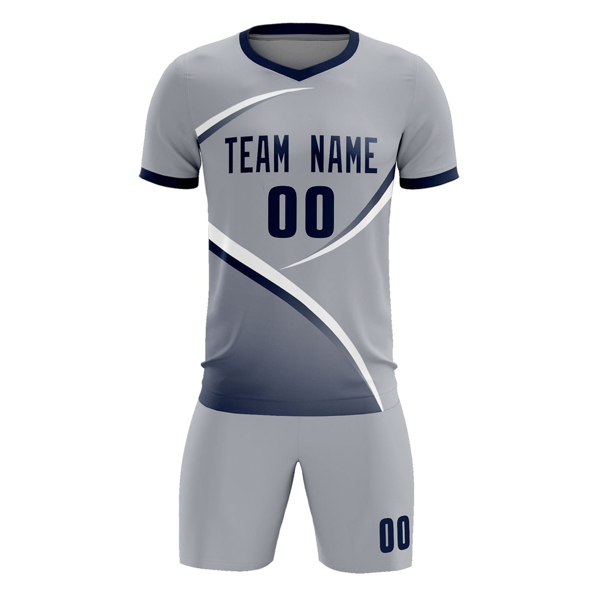 Custom Gray Navy Color Block Training Uniform For Men Soccer Sets Jersey