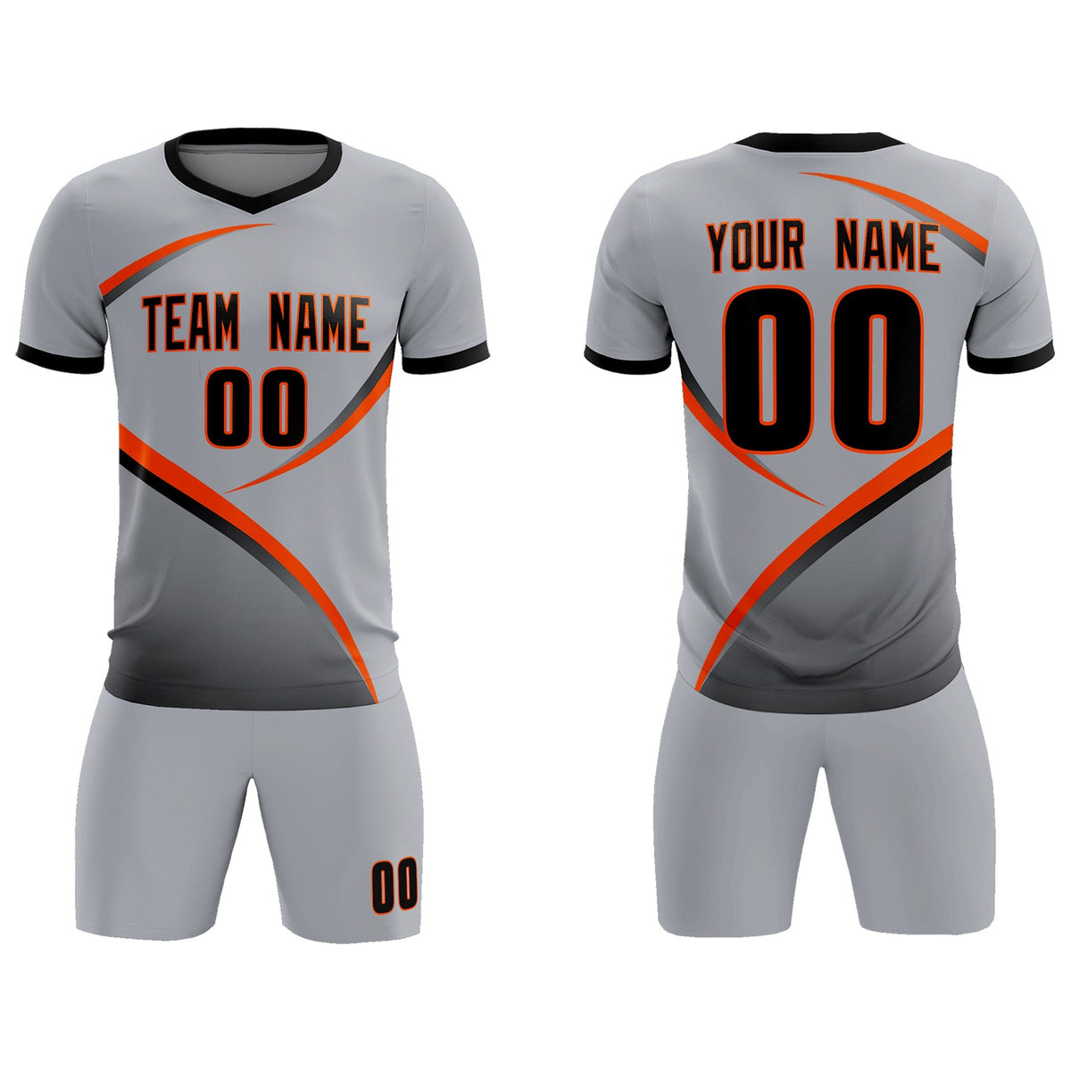 Custom Gray Black Color Block Training Uniform For Men Soccer Sets Jersey