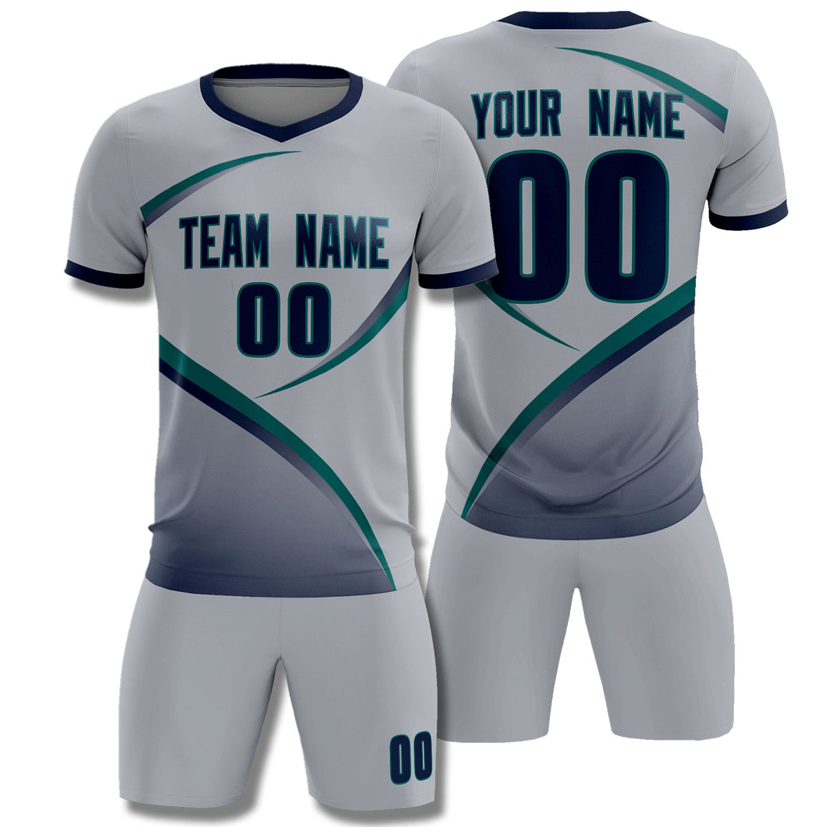Custom Gray Navy Color Block Training Uniform For Men Soccer Sets Jersey