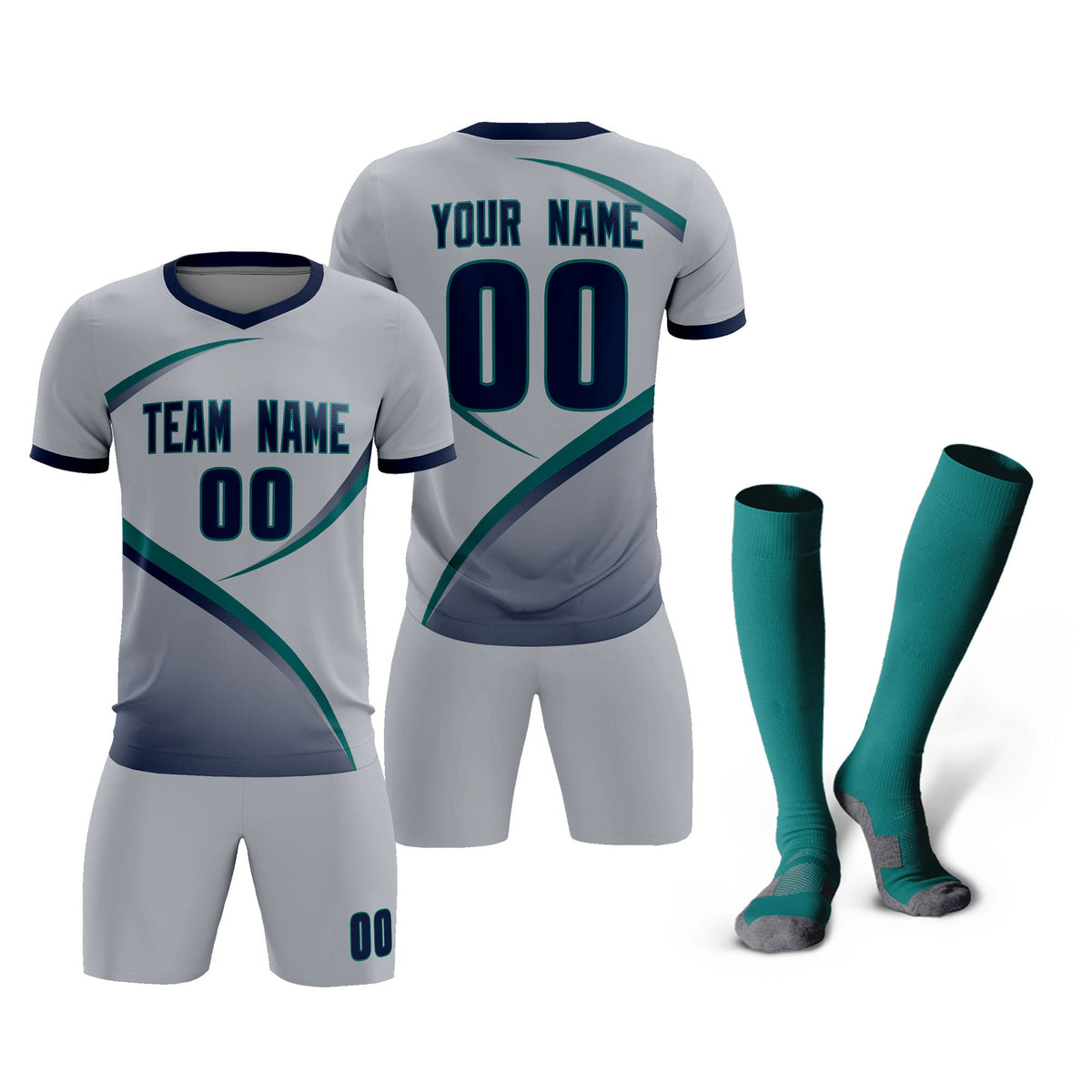 Custom Gray Navy Color Block Training Uniform For Men Soccer Sets Jersey