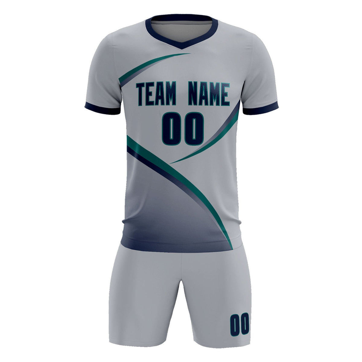 Custom Gray Navy Color Block Training Uniform For Men Soccer Sets Jersey
