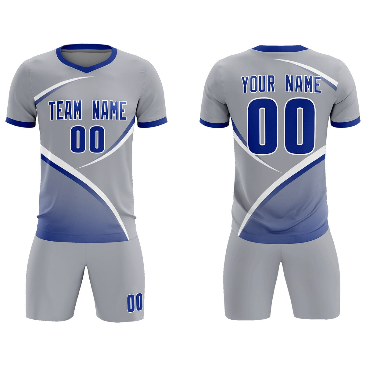 Custom Gray Royal Color Block Training Uniform For Men Soccer Sets Jersey
