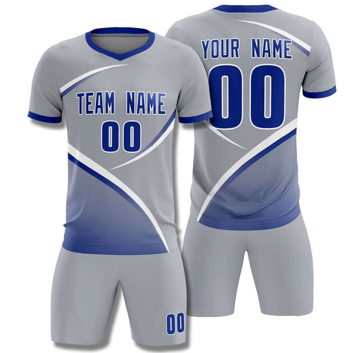 Custom Gray Royal Color Block Training Uniform For Men Soccer Sets Jersey