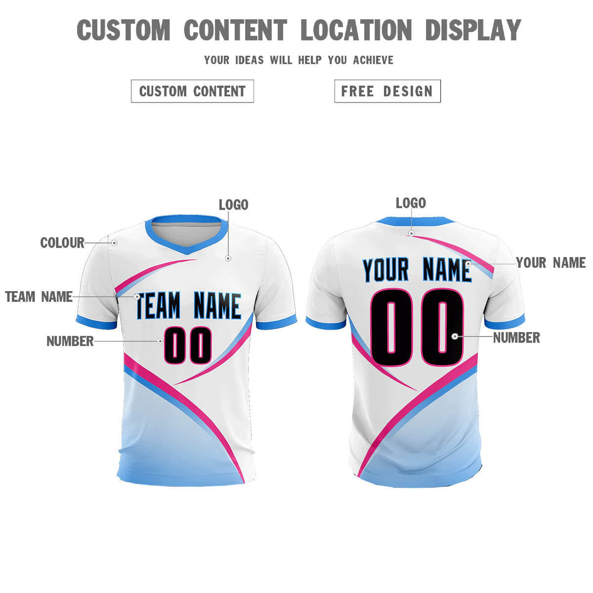 Custom White Powder Blue Color Block Training Uniform For Men Soccer Sets Jersey