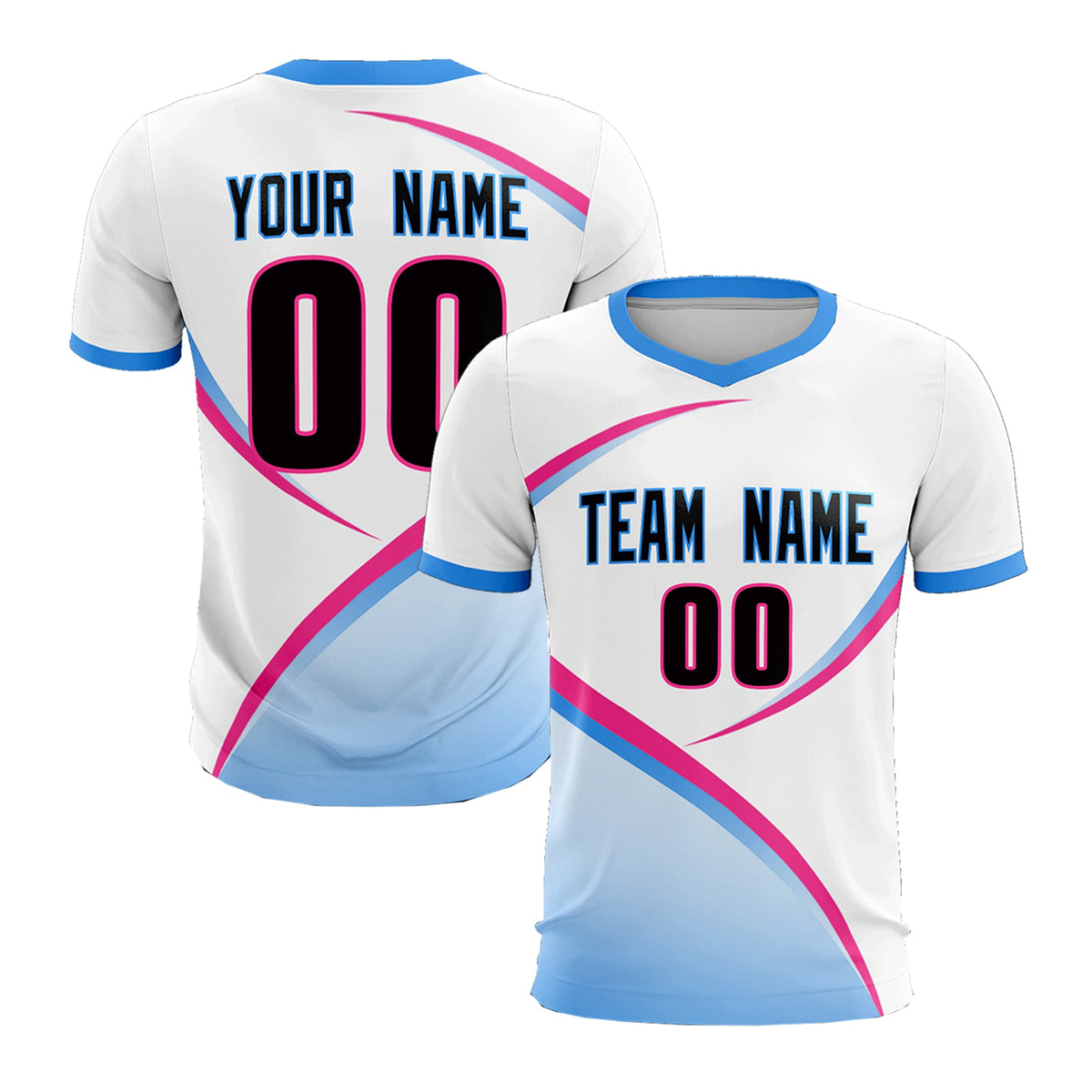 Custom White Powder Blue Color Block Training Uniform For Men Soccer Sets Jersey