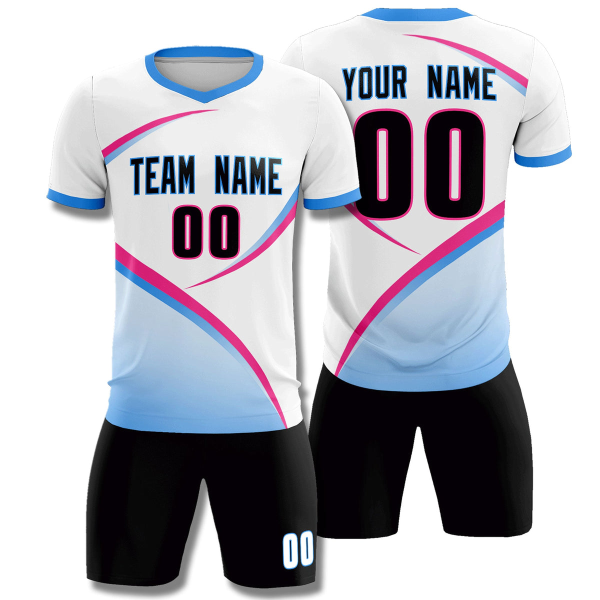 Custom White Powder Blue Color Block Training Uniform For Men Soccer Sets Jersey
