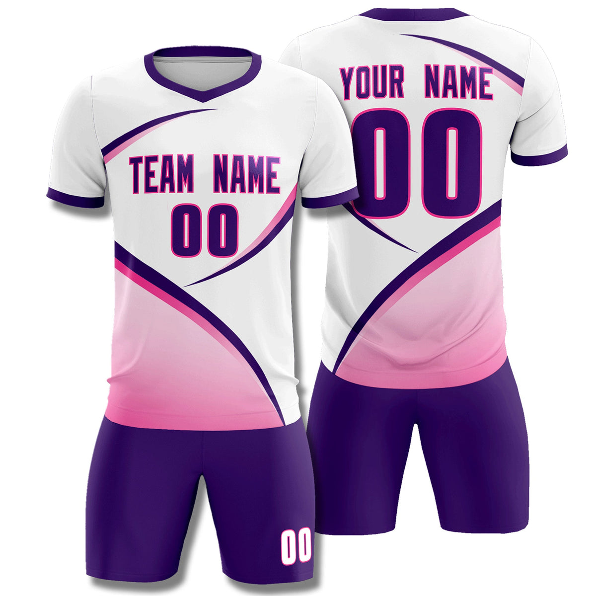 Custom White Purple Color Block Training Uniform For Men Soccer Sets Jersey