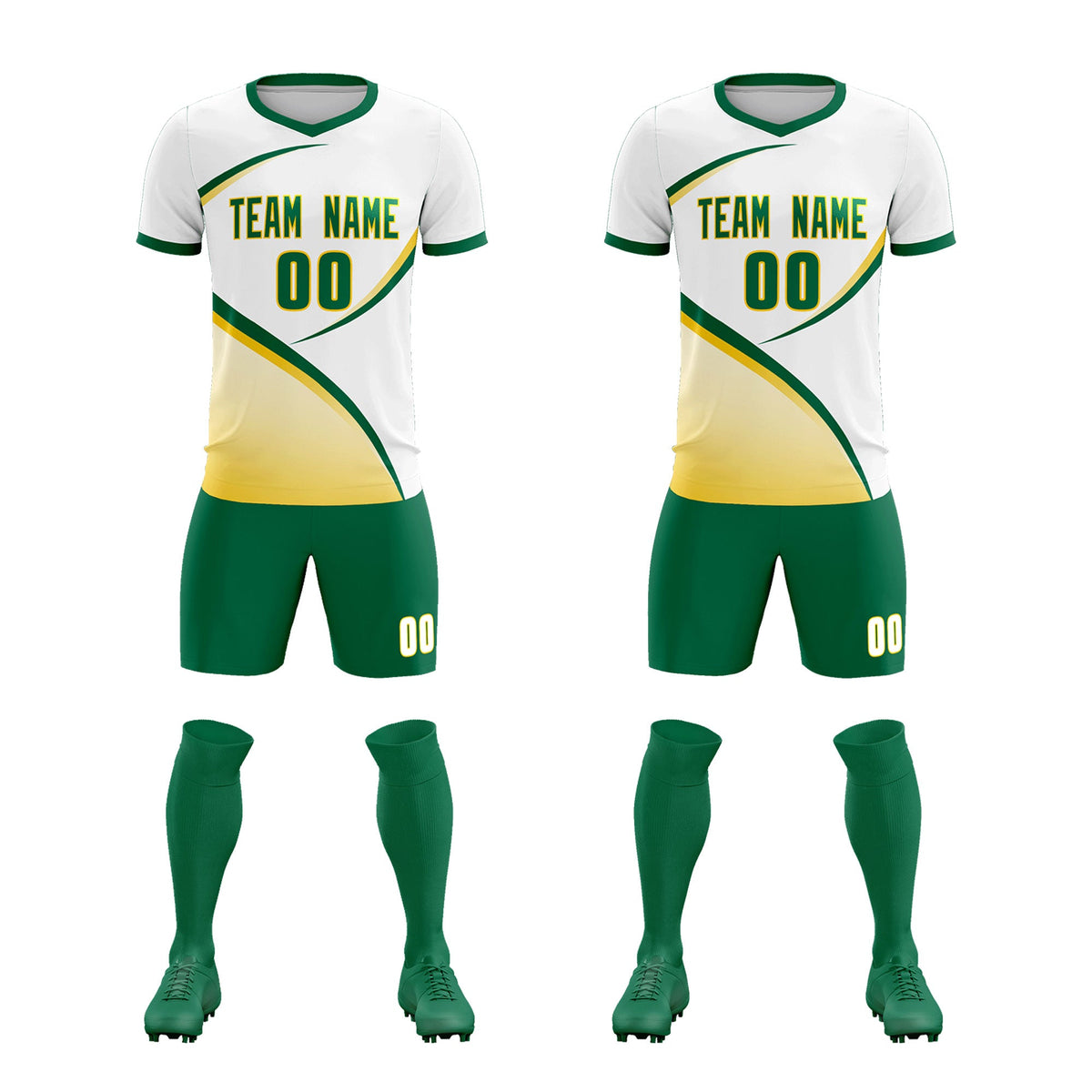 Custom White Kelly Green Color Block Training Uniform For Men Soccer Sets Jersey