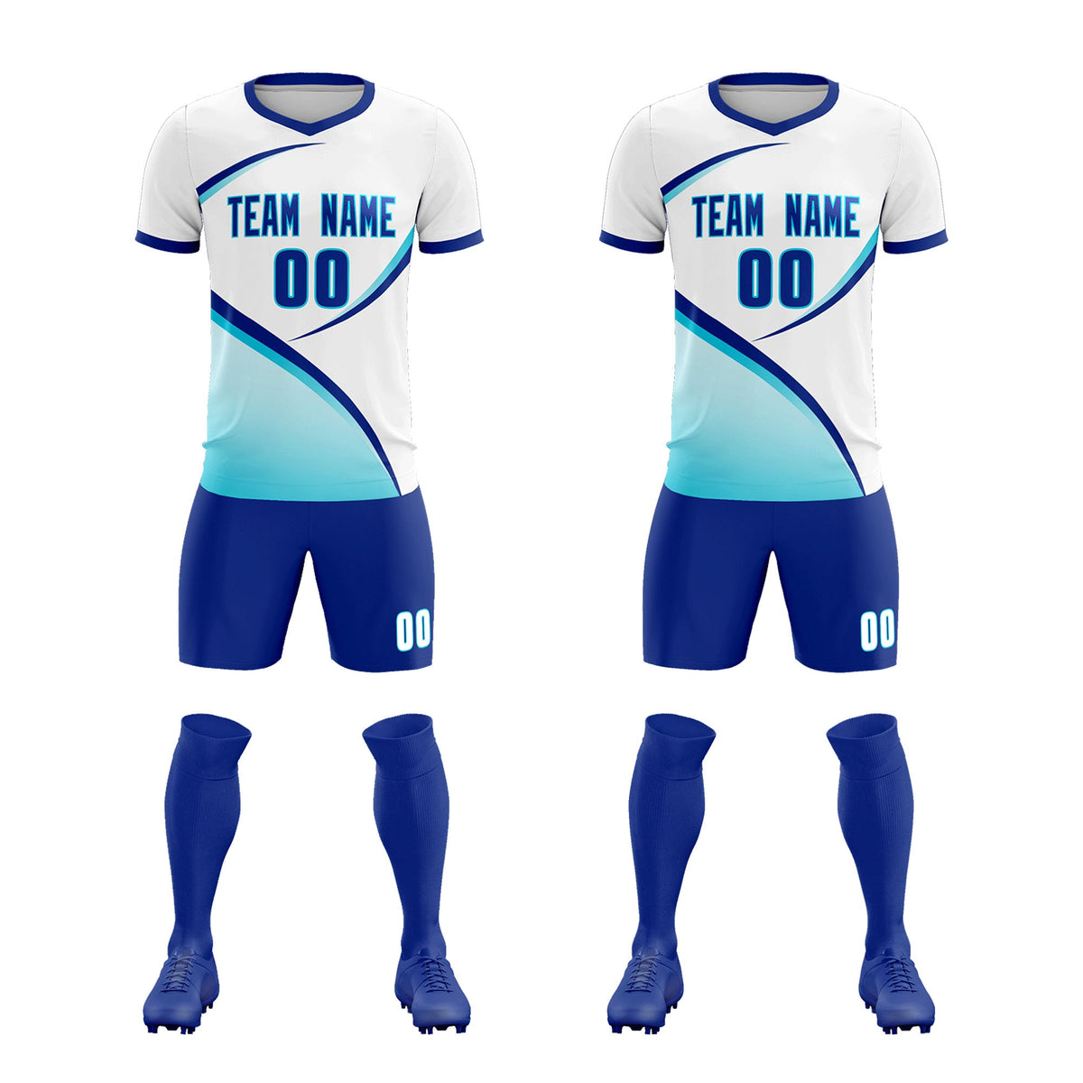 Custom White Sky Blue Color Block Training Uniform For Men Soccer Sets Jersey