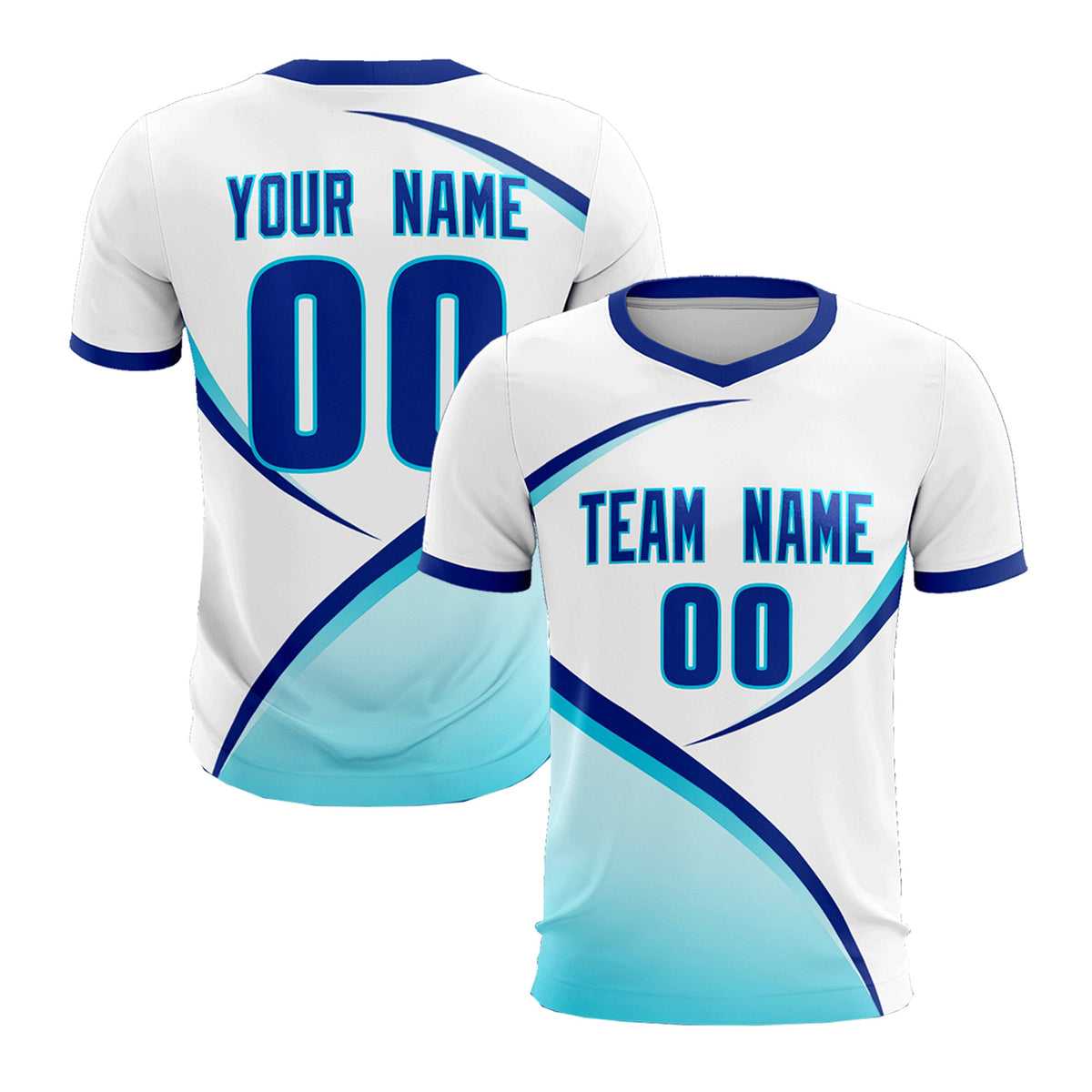 Custom White Sky Blue Color Block Training Uniform For Men Soccer Sets Jersey