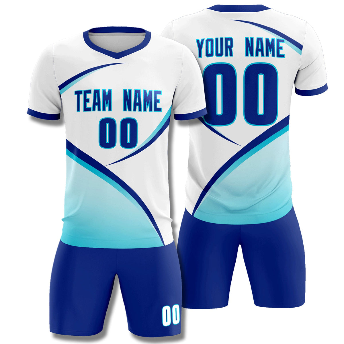 Custom White Sky Blue Color Block Training Uniform For Men Soccer Sets Jersey