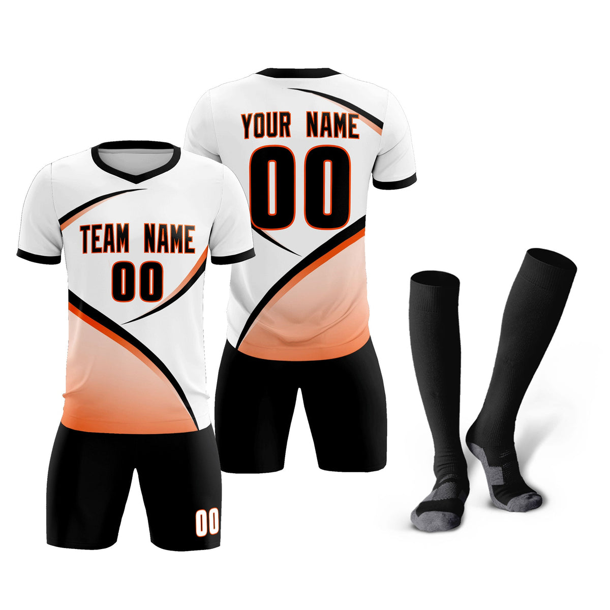 Custom White Black Color Block Training Uniform For Men Soccer Sets Jersey