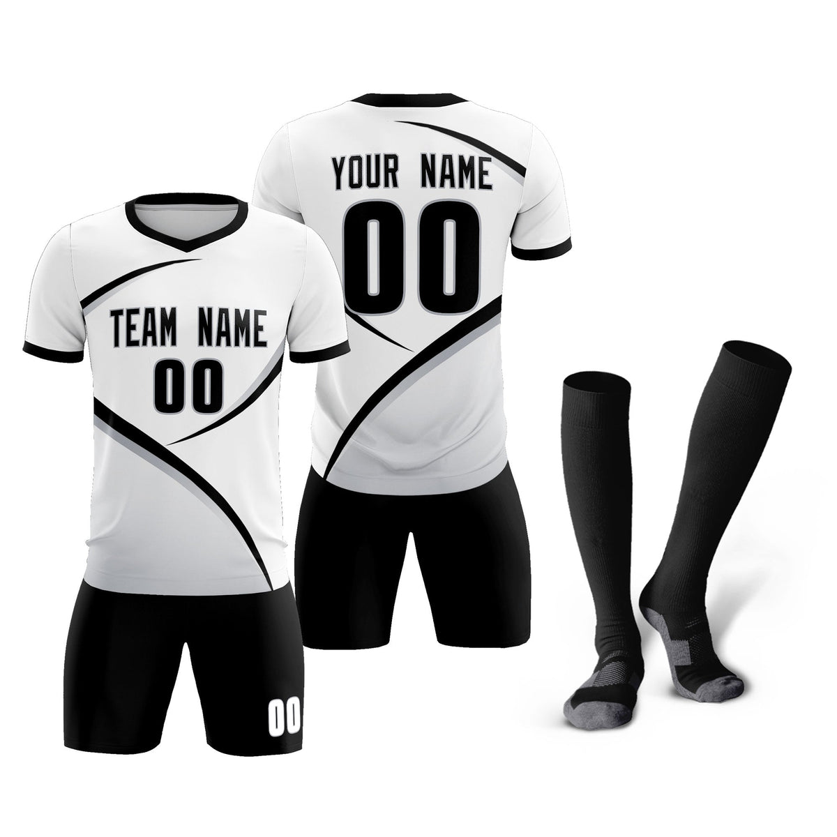 Custom White Black Color Block Training Uniform For Men Soccer Sets Jersey