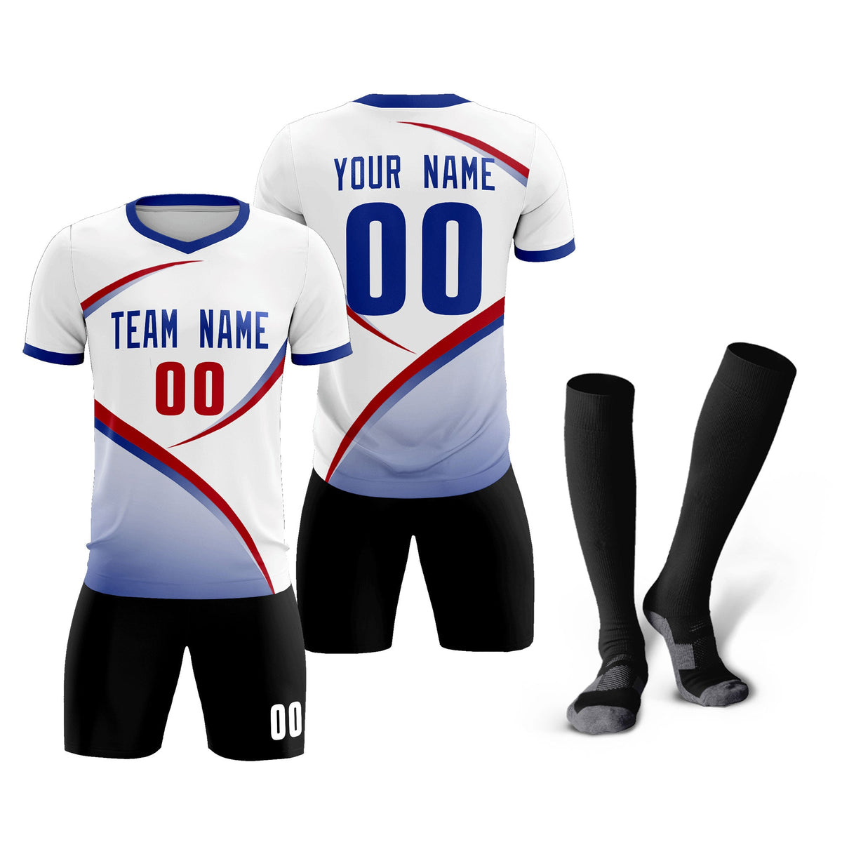 Custom White Royal Color Block Training Uniform For Men Soccer Sets Jersey