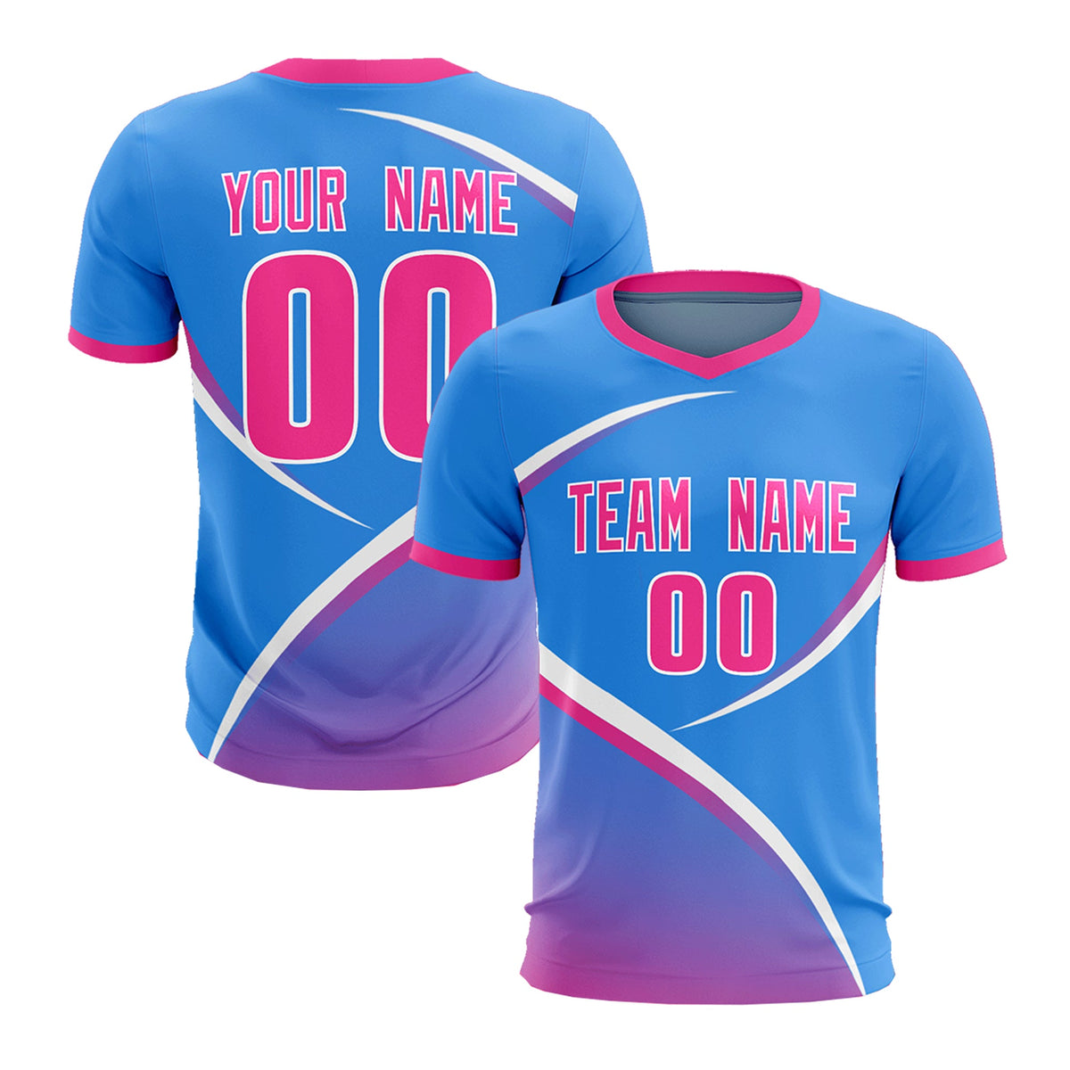 Custom Powder Blue Pink Color Block Training Uniform For Men Soccer Sets Jersey