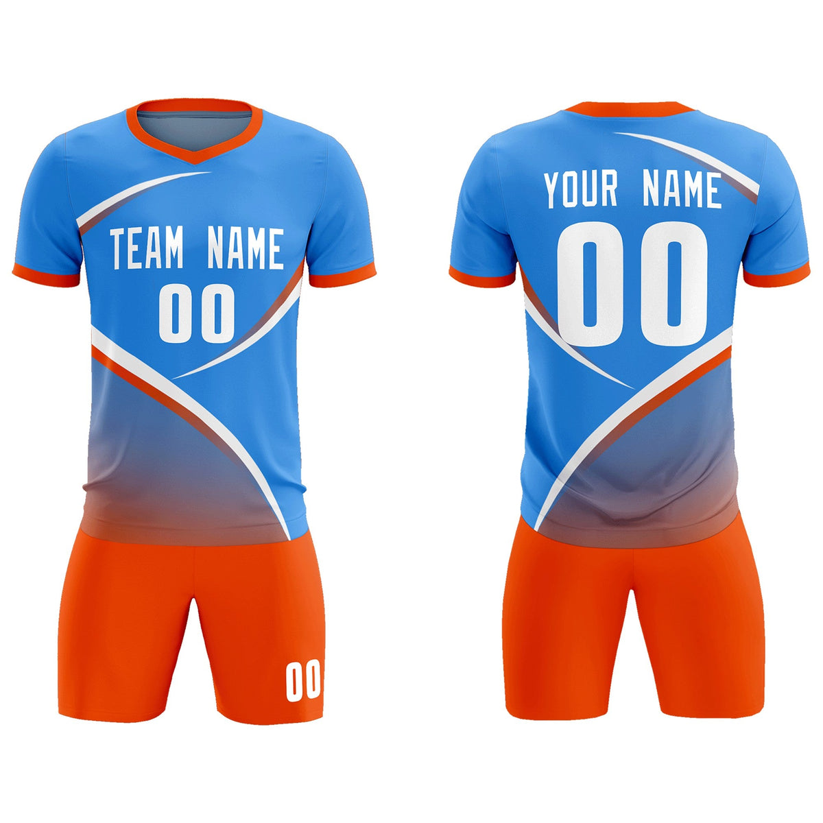 Custom Powder Blue Orange Color Block Training Uniform For Men Soccer Sets Jersey