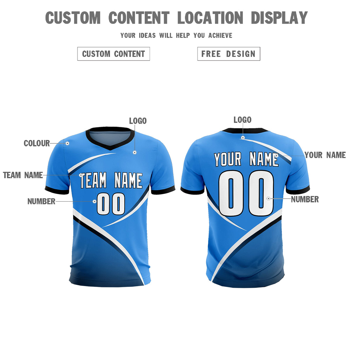 Custom Powder Blue Navy Color Block Training Uniform For Men Soccer Sets Jersey