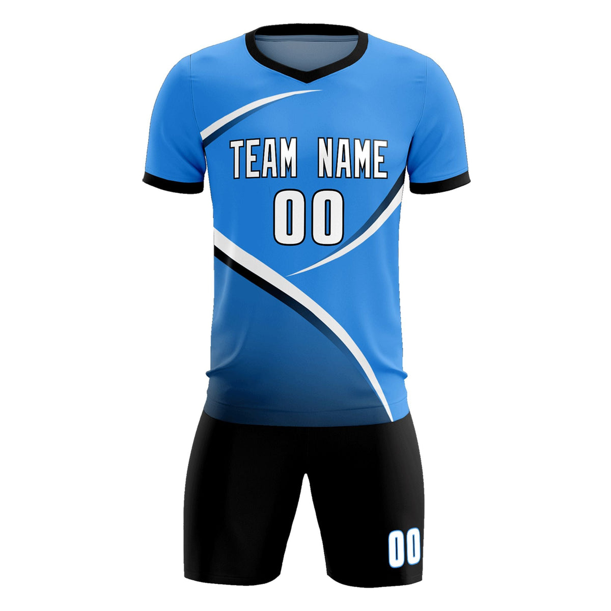 Custom Powder Blue Navy Color Block Training Uniform For Men Soccer Sets Jersey