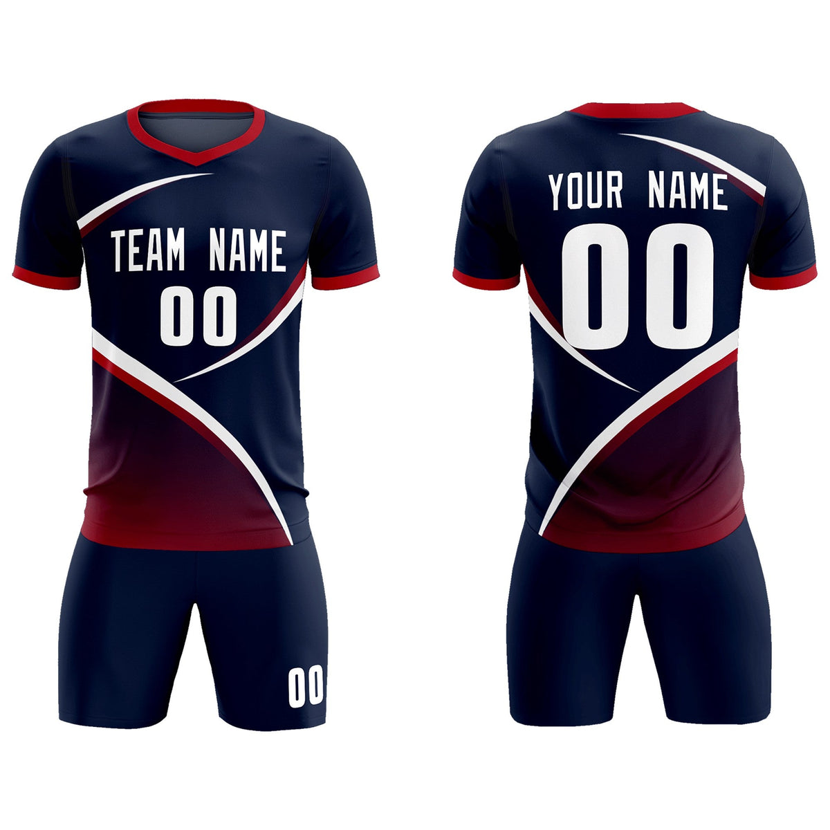 Custom Navy Red Color Block Training Uniform For Men Soccer Sets Jersey