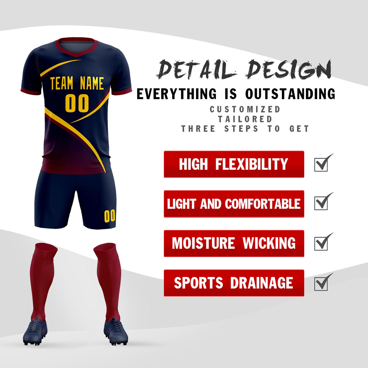 Custom Navy Navy Color Block Training Uniform For Men Soccer Sets Jersey