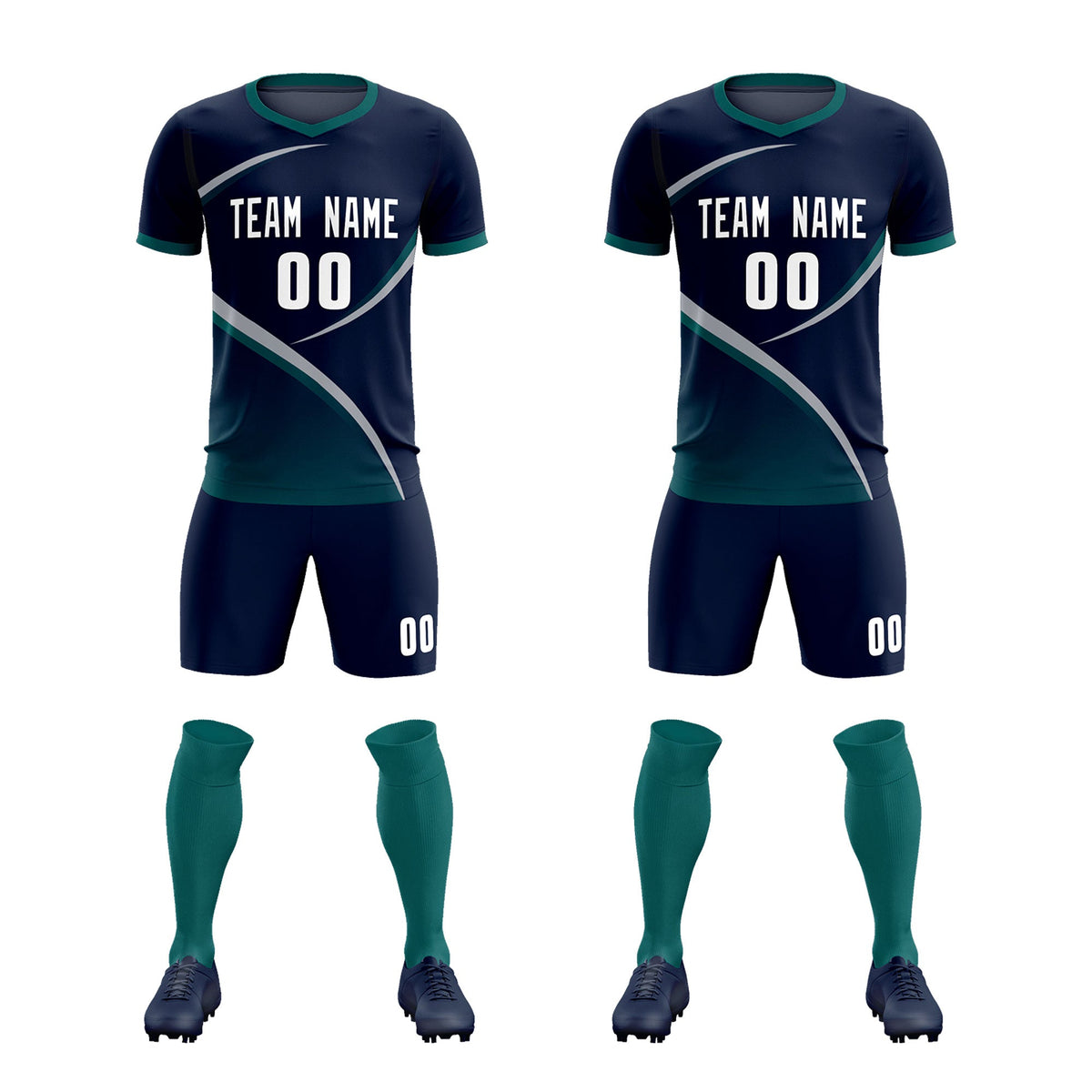 Custom Navy Aqua Color Block Training Uniform For Men Soccer Sets Jersey