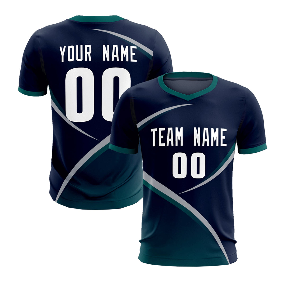 Custom Navy Aqua Color Block Training Uniform For Men Soccer Sets Jersey