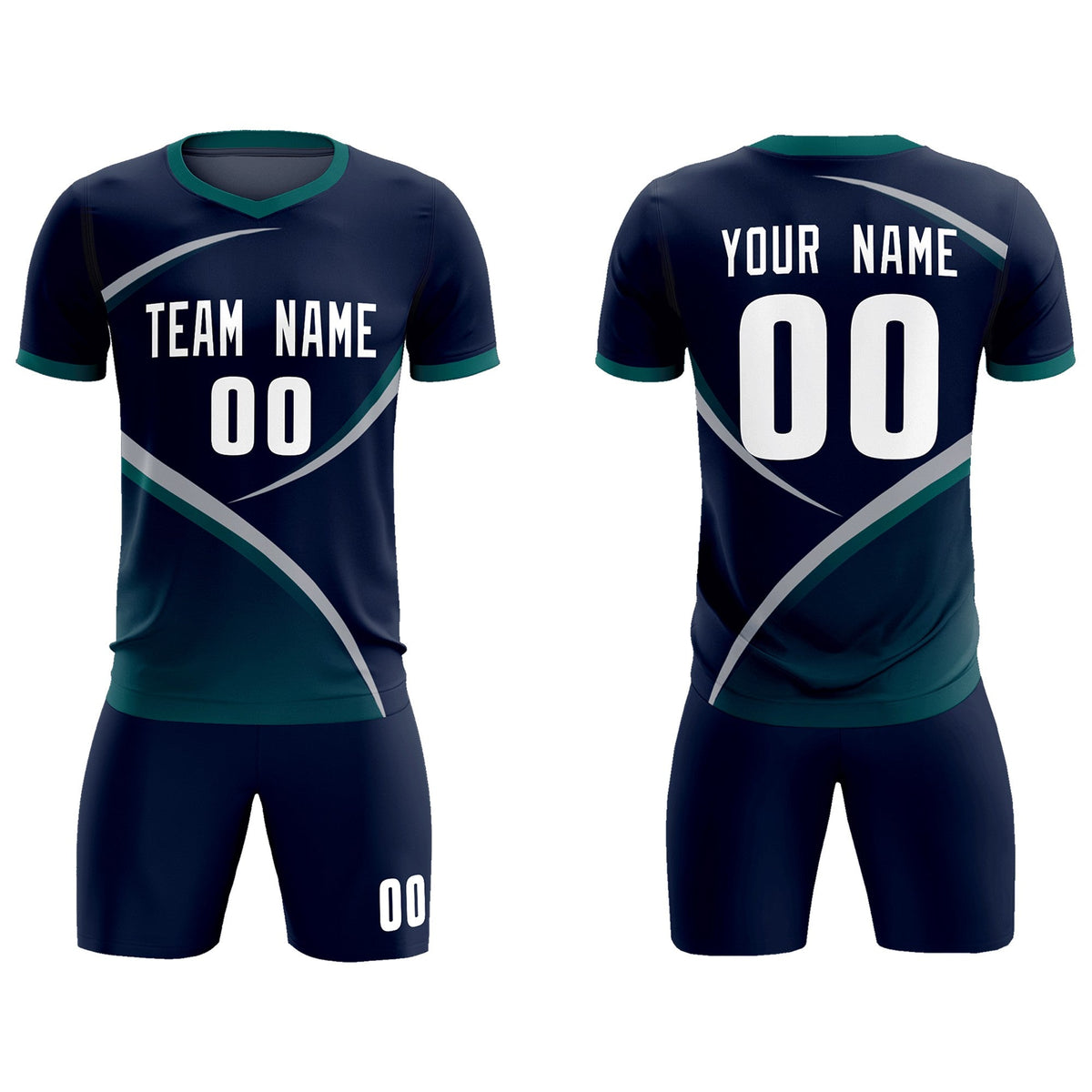 Custom Navy Aqua Color Block Training Uniform For Men Soccer Sets Jersey