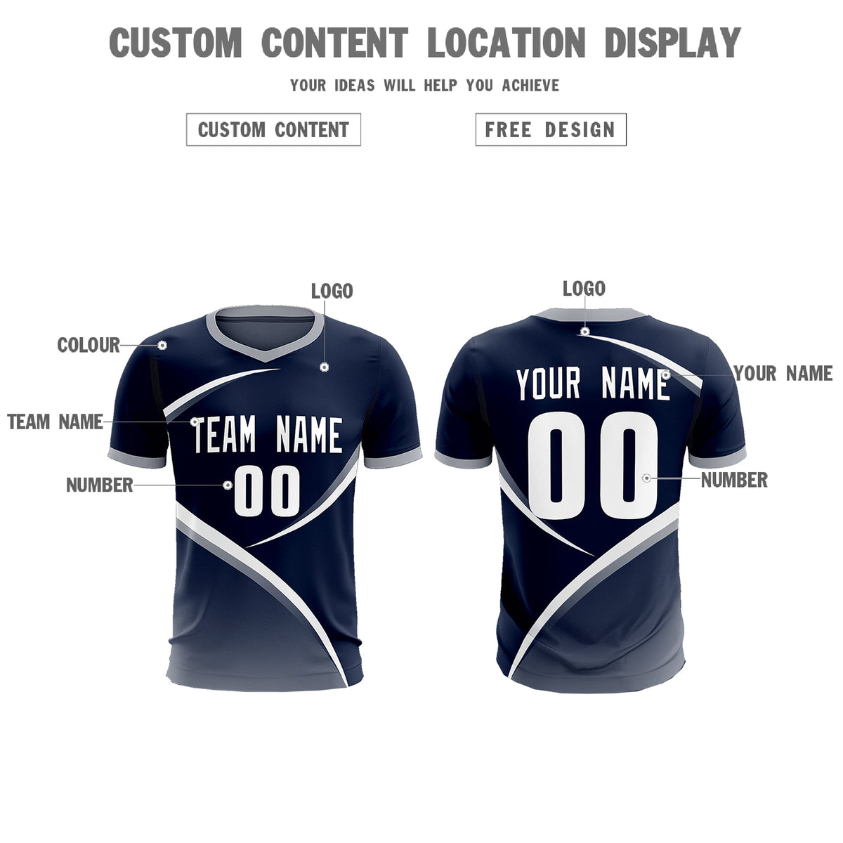 Custom Navy Gray Color Block Training Uniform For Men Soccer Sets Jersey